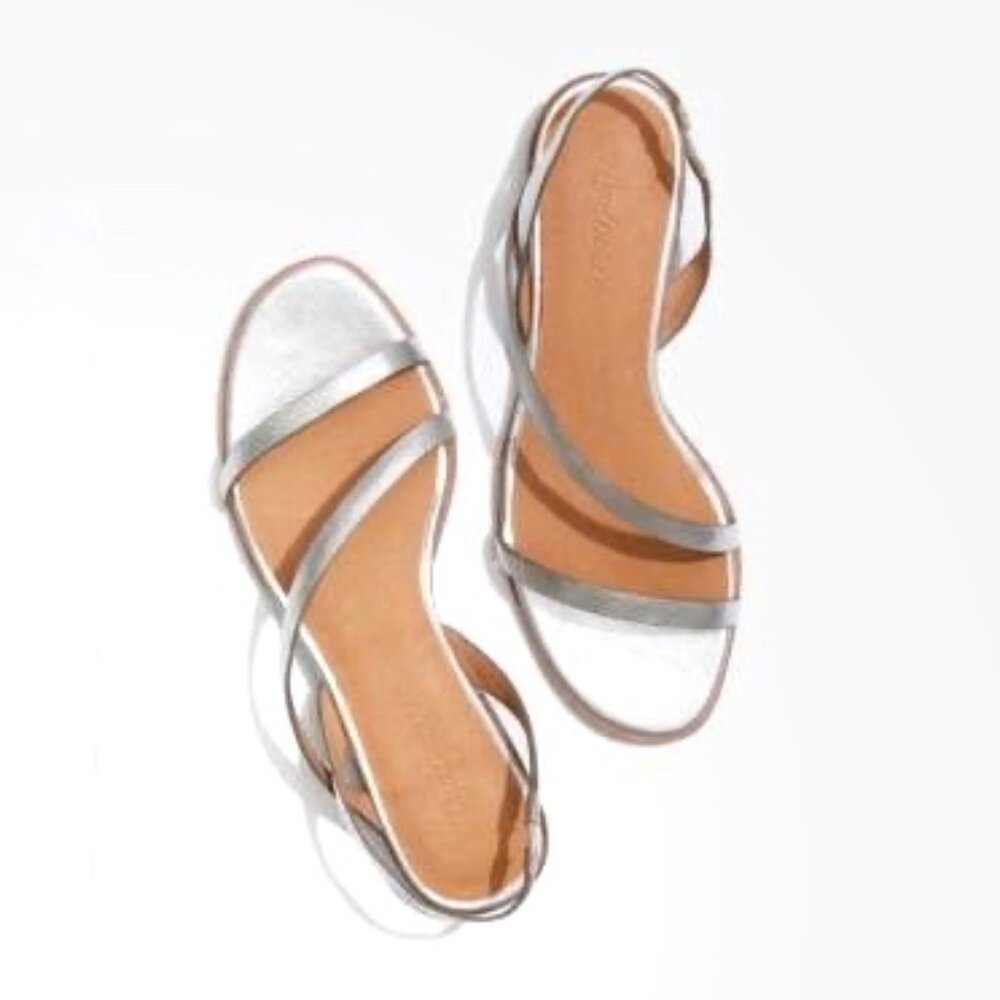 Madewell Silver Heidi Asymmetrical Slingback Flat Sandals 6.5M